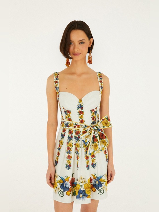 FARM Rio Pants - FARM Rio White Floral belted dress tropi mini flare
